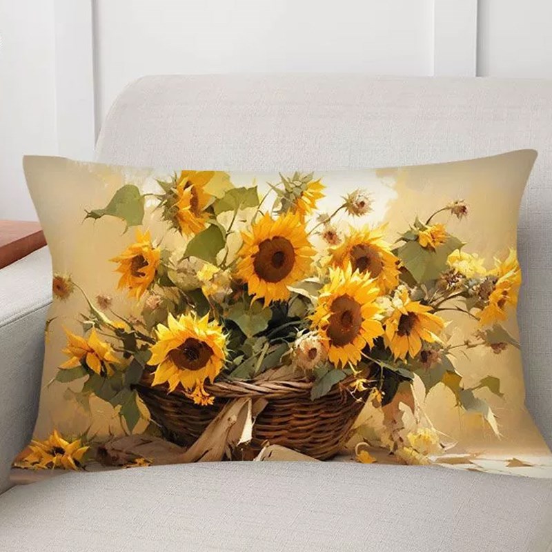 现代向日葵枕套十字绣新款手工线绣花卉抱枕客厅卧室长方形ins风