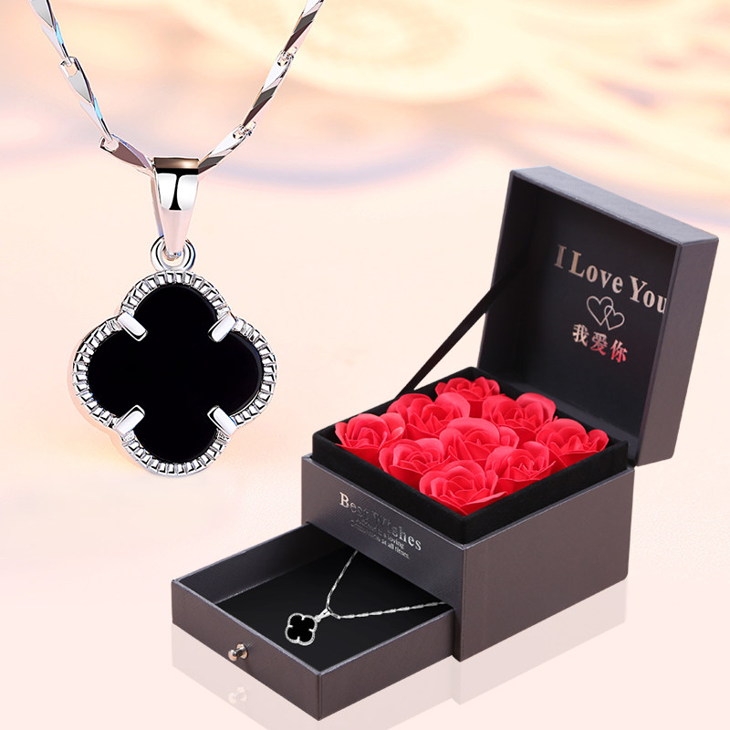 玫瑰花盒屉朵永生花口红项链戒指款首饰情人节生日包装盒