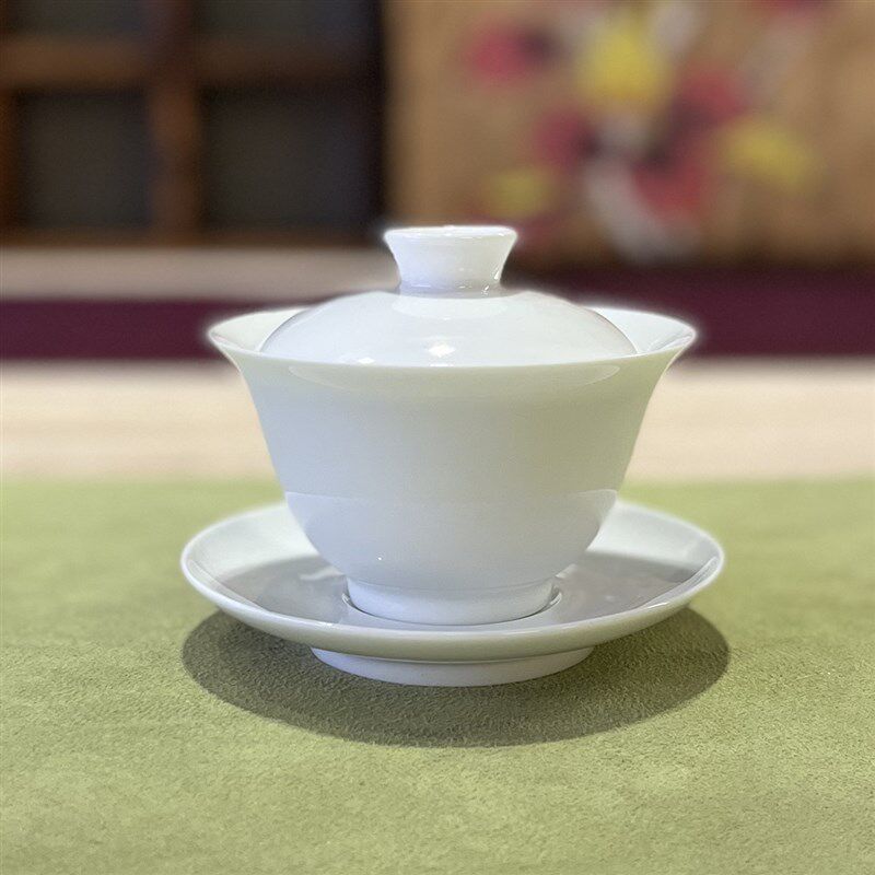 白瓷盖碗茶杯号单个功夫茶具茶碗烫三才盖碗三件