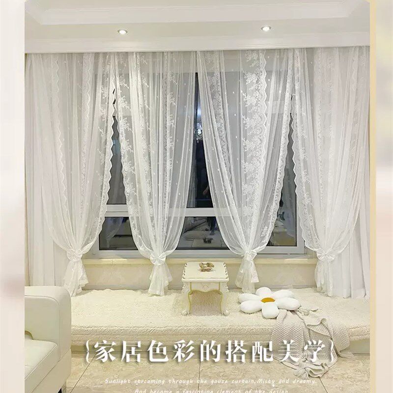欧式窗帘纱帘文艺小清新窗纱飘窗阳台小窗户定挂钩式成品纱