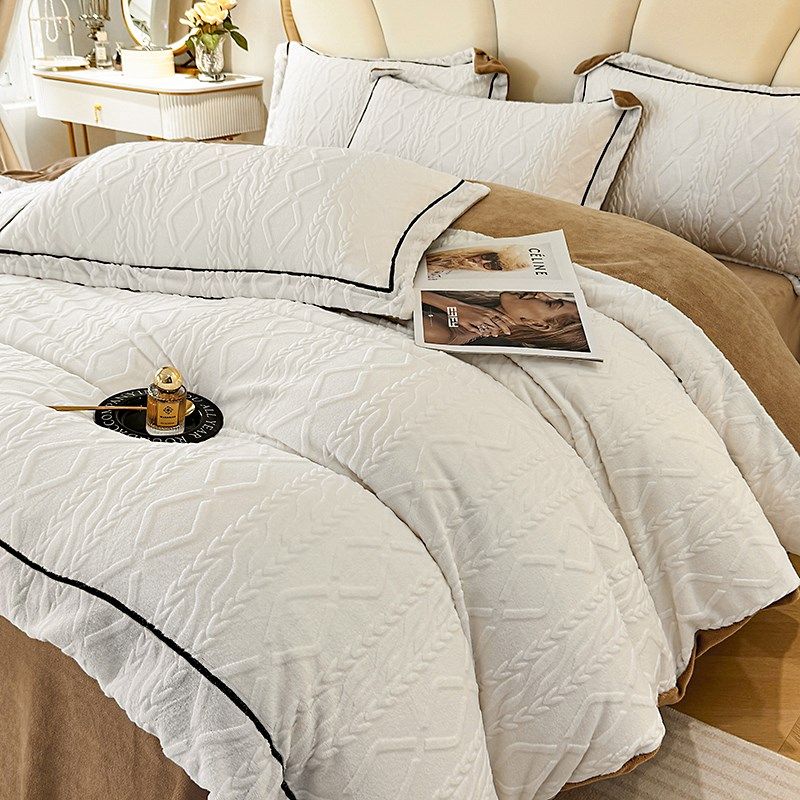 欧式类床上四件套风雕花冬季加厚珊瑚绒床单床笠,床上用品,学生床品套件,淘宝优惠券,粉丝福利购,淘宝优惠卷