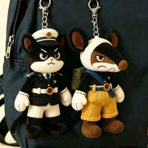 新品【警长捕鼠】黑猫警长一只耳朵鼠毛绒玩偶挂饰抖音小红书同款