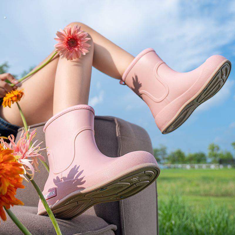 日系雨鞋女款成人时尚防滑中筒雨靴防水鞋长筒工作柔软舒适涉水鞋