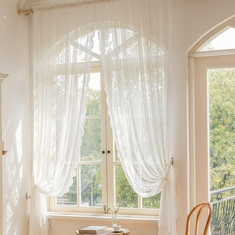 拱形门纱帘好看的装饰美容院门帘高级感免打孔魔术贴穿杆窗帘隔断