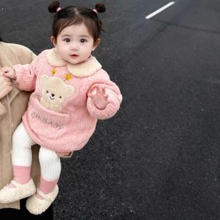 宝宝罩衣冬季 外穿洋气加厚儿童围裙防水男女小孩婴儿吃饭围兜护衣