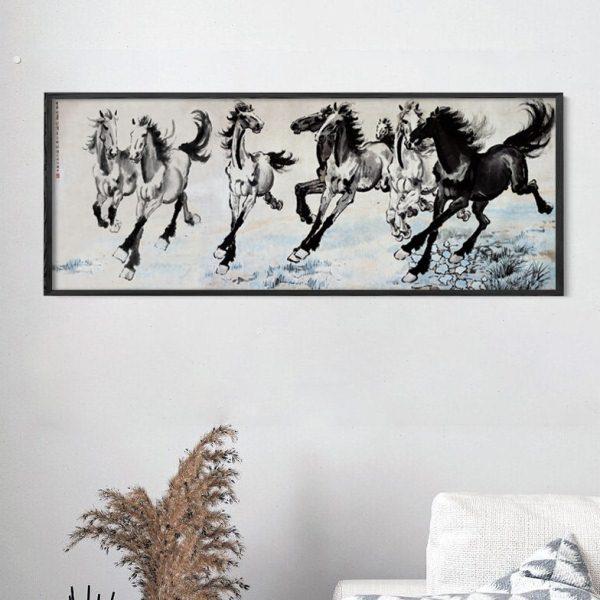 徐悲鸿八骏图布画芯高清印制超大壁画国画背景墙餐厅客厅大堂装饰