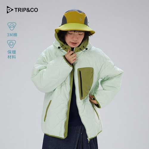 TRIP&CO2025新款男女同款复古休闲舒适通勤3M夹棉撞色棉服外套