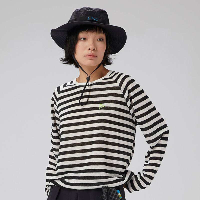 TRIP&CO2025夏季新款t恤宽松休闲圆领条纹长袖上衣女针织衫