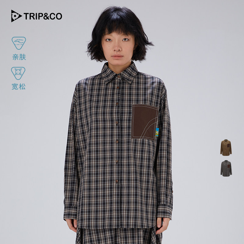 TRIP&CO男女格纹衬衣复古宽松