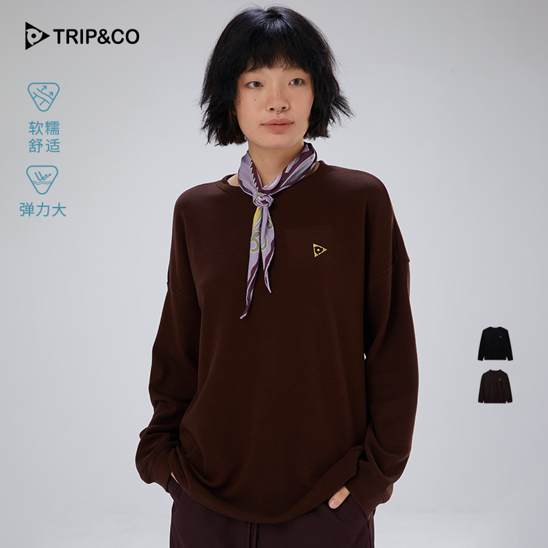TRIP&CO新款男女同款舒适通勤透气莱赛尔天丝德绒阔型极简长袖T恤,女装/女士精品,T恤,淘宝优惠券,粉丝福利购,淘宝优惠卷