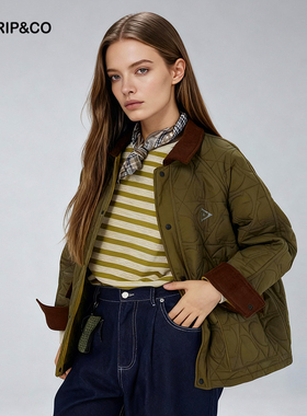 TRIP&CO2025新款男女同款休闲舒适3M绗缝撞色翻领夹棉外套棉服