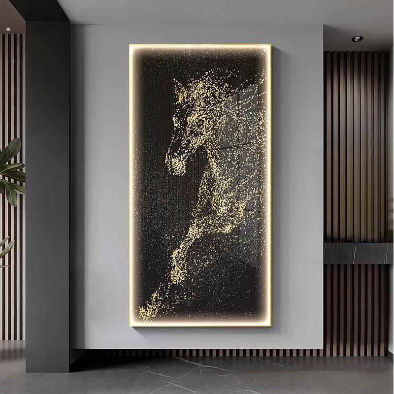 现代轻奢玄关装饰画马抽象走廊过道尽头壁画高级感灯客厅挂画