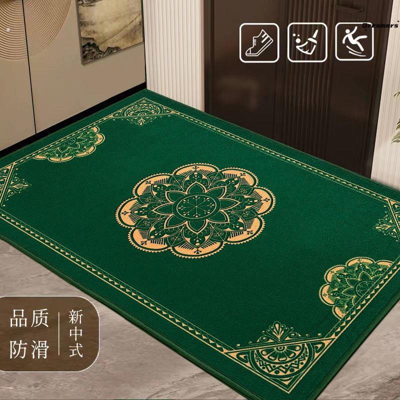 绿色地垫入户门垫绿色步步莲升进门垫脚垫门口垫中式比利时绒厂家