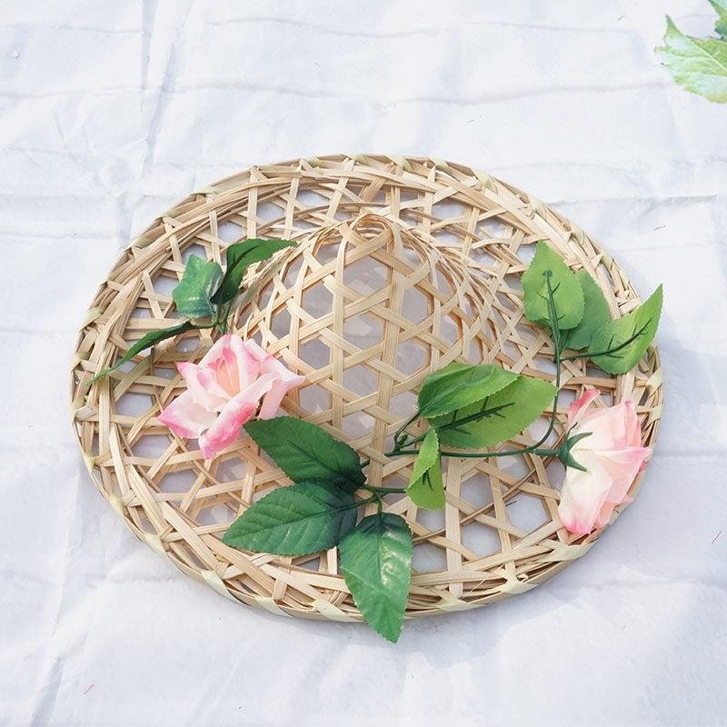 儿童跳舞道具竹编斗笠帽幼儿舞台表演彩色镂空花朵成人广场舞帽子