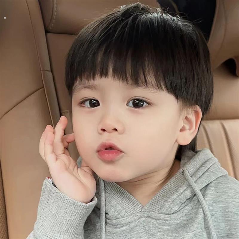 男童假发男孩宝宝小孩短发套自然逼真齐刘海短直发锅盖头拍照头套
