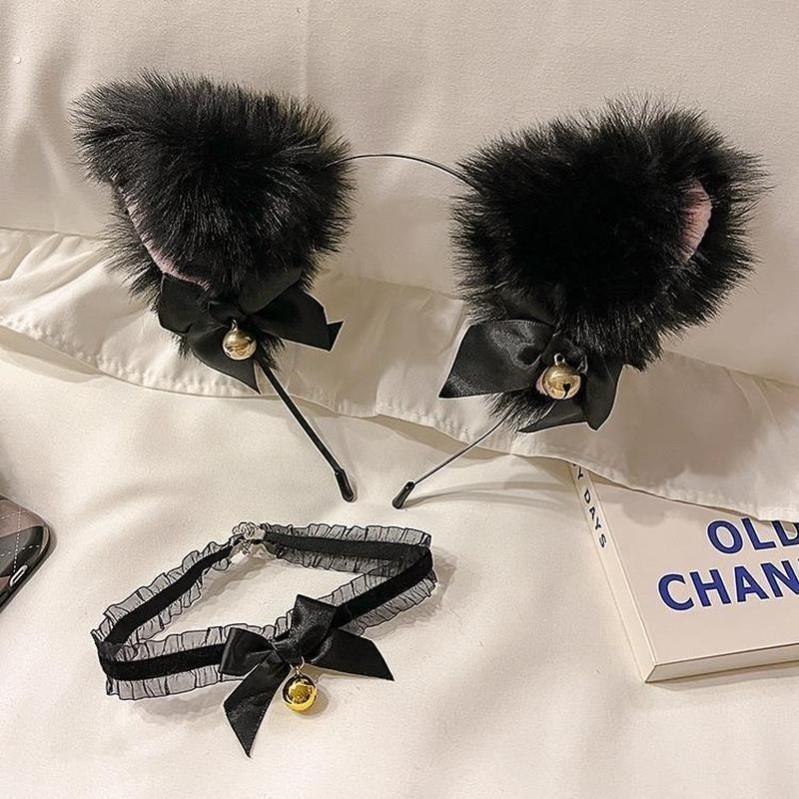 型男反差可爱款毛绒猫耳朵男生体育生1M0S小狼狗带铃铛蝴蝶结发箍