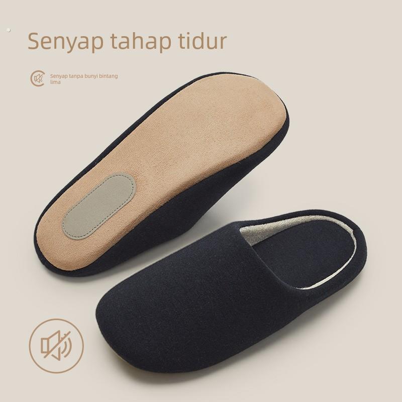 日式可机洗静音棉拖鞋女家居室内木地板软底无声爬爬垫秋季男布底