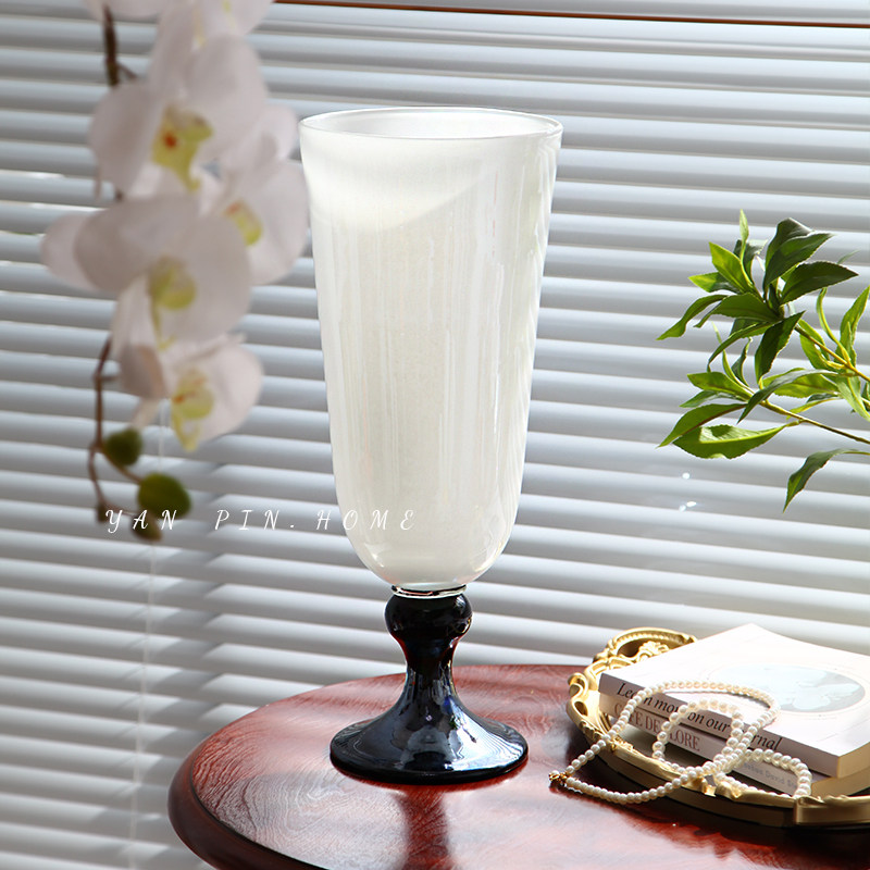 珠光法式中古高脚玻璃花瓶电视柜简约复古插花水培花瓶,家居饰品,花瓶,淘宝优惠券,粉丝福利购,淘宝优惠卷