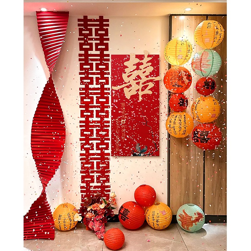 婚房布置套装结婚装饰超大蝴蝶kt板男方客厅订婚礼网红喜字背景墙