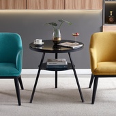 双层玻璃小圆桌商务会客洽谈桌椅组合沙发边几客厅圆几奶茶店