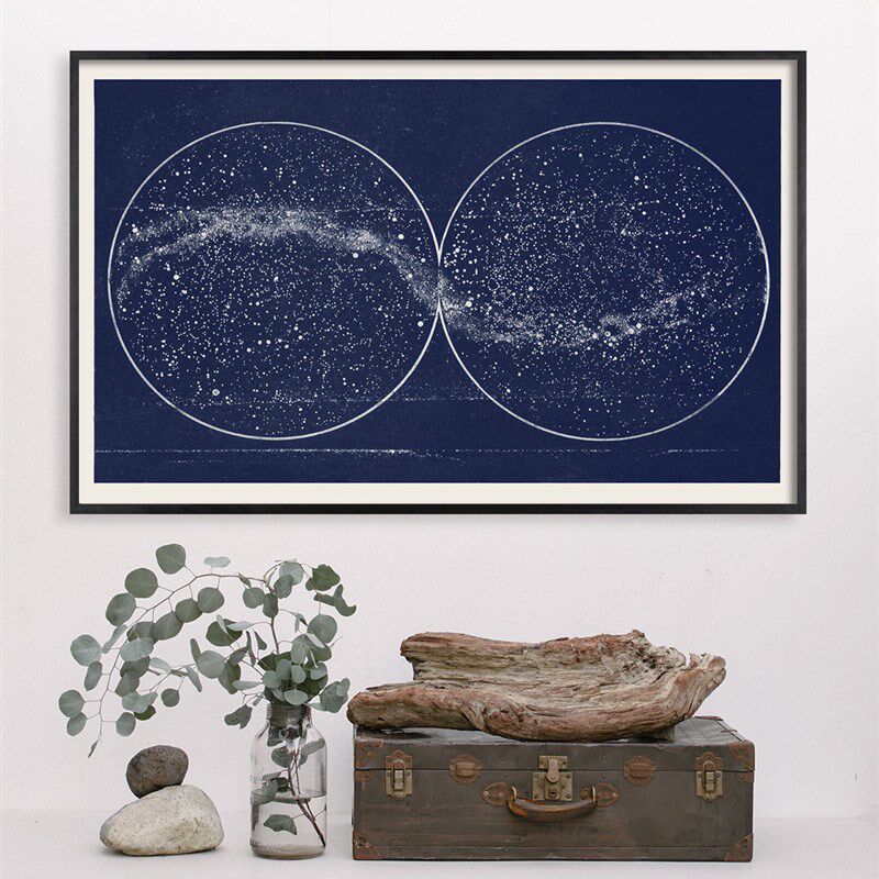 复古法国星图装饰画 旁白艺术印画 夜空星座银河星空图