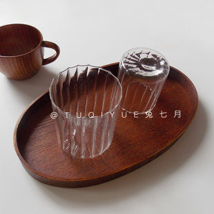 兔七月日式椭圆形木托盘茶盘咖啡厅茶水盘点心盘家用收纳盘餐盘