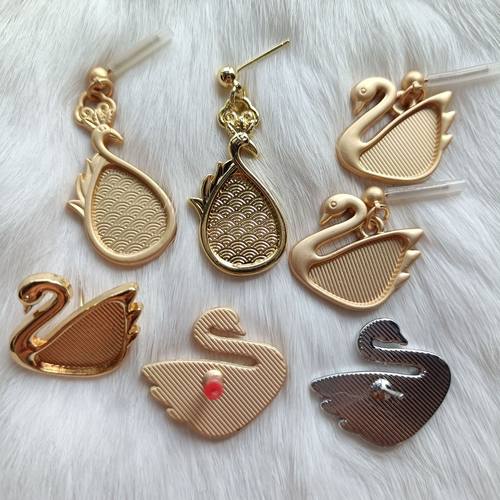 纤纤天鹅孔雀电镀真金18K耳钉耳环耳饰宋锦DIY贴皮合金胚配件材料
