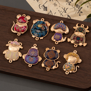 纤纤宋锦Q版十二生肖挂件diy手工新中式底托包布本命年马双面配饰