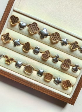 纤纤宋锦新款18k真金四叶草戒指底托diy材料配件手工饰品服饰配件