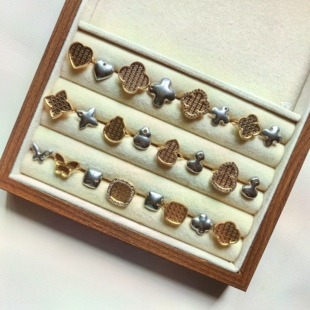 纤纤宋锦新款镀18k真金四叶草戒指底托diy材料配件手工饰品配件