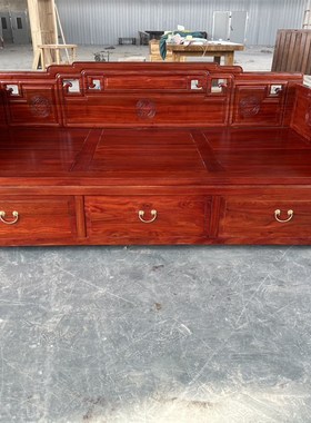 新中式平面推拉罗汉床老榆木实木罗汉床伸缩沙发