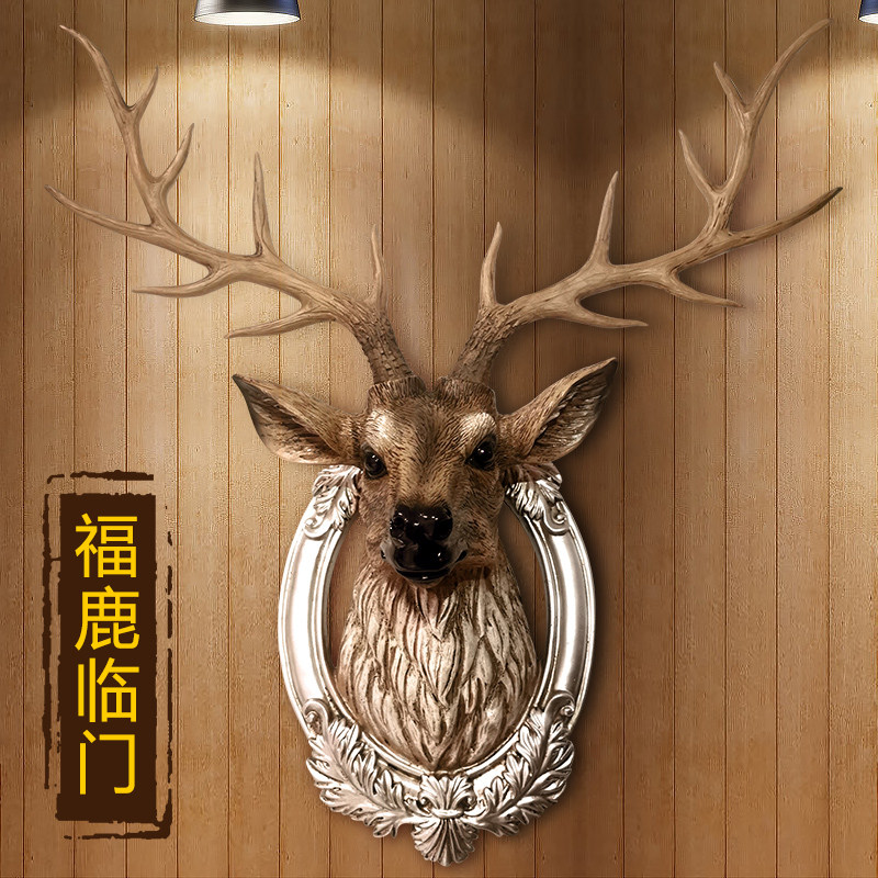 招财鹿头壁挂欧式复古玄关酒吧电视背景挂件