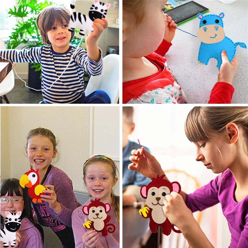 欧美儿童早教缝纫玩具DIY不织布手工幼儿园毛毡毛绒动物材料包