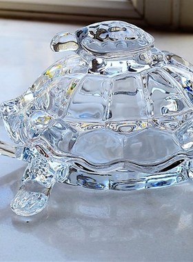 欧式水晶玻璃乌龟糖罐收纳盒简约现代室装饰品
