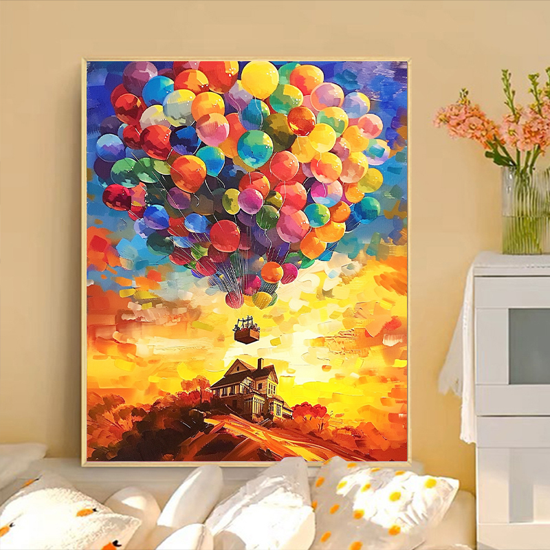 飞行小屋 数字油画diy手绘画画填色丙烯水彩涂色填充卡通装饰画