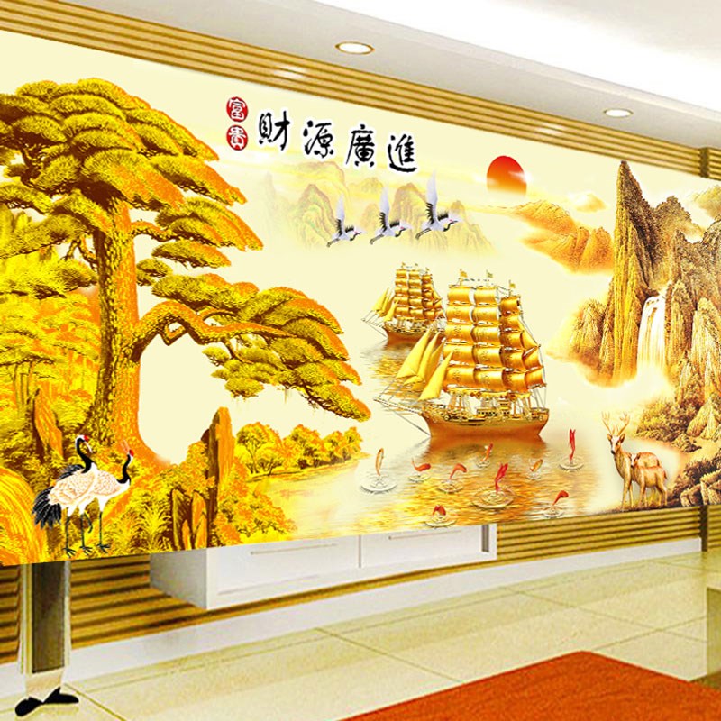 迎客松钻石绣十字绣财源广进钻石画风景一帆风顺满钻