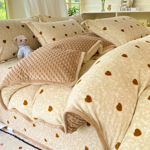 加厚冬季被套单件豆豆绒双面000双人珊瑚绒被罩三件套