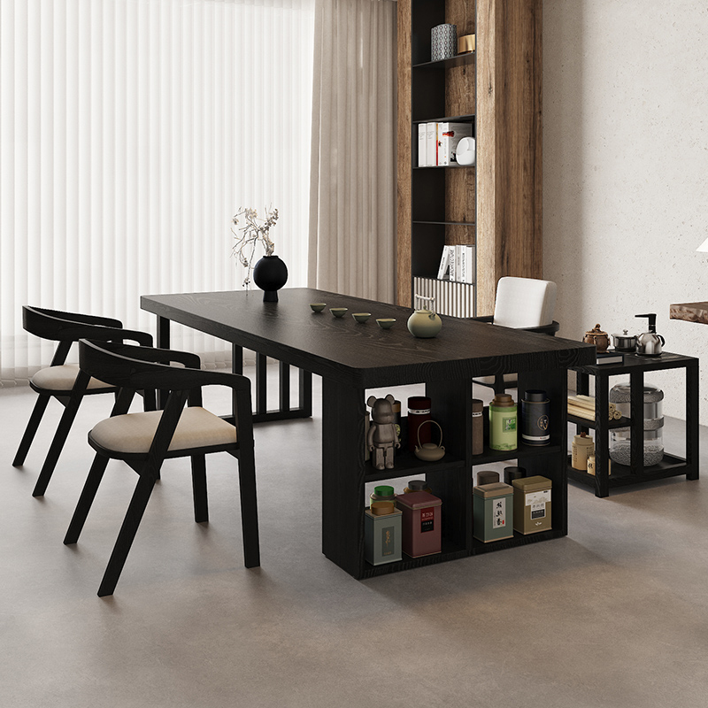 侘寂风实木大板茶桌椅组合高级家用泡茶台套装一体办公室阳台茶几