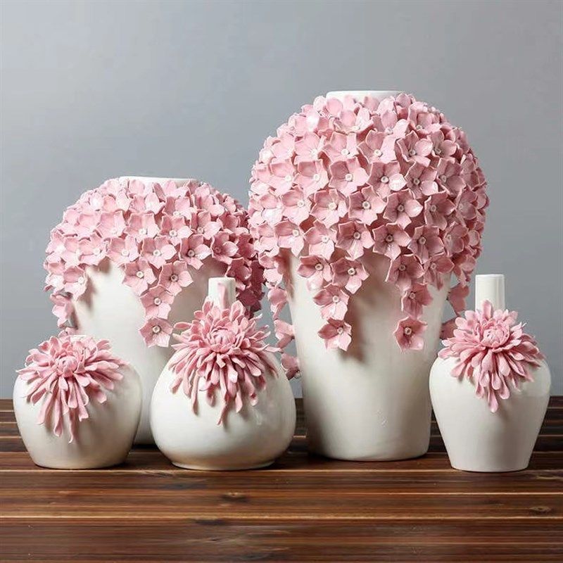 德化白瓷捏花粉色花瓶插花花器品家居