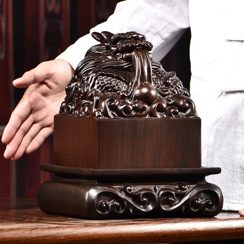 黑檀木雕龙头印章定 花梨红木方形官印玉玺 林家小妹手工木雕