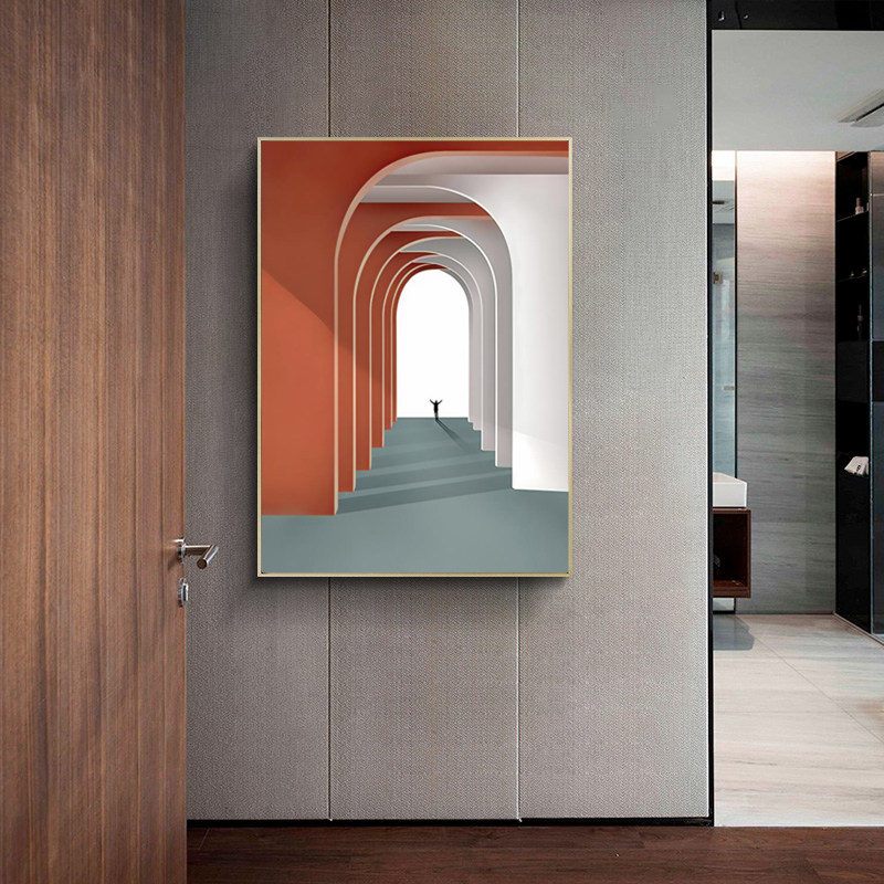 现代背景墙挂画欧式建筑罗马长廊风景摄影拱门玄关走廊画