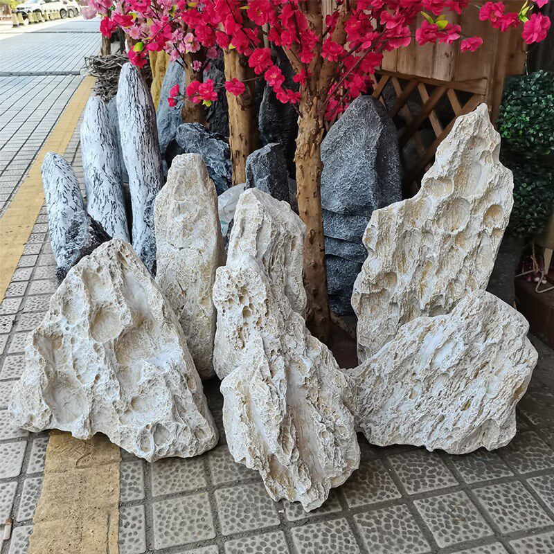 假石头景观石白色玻璃钢石头仿真工艺酒店园林庭院假造景