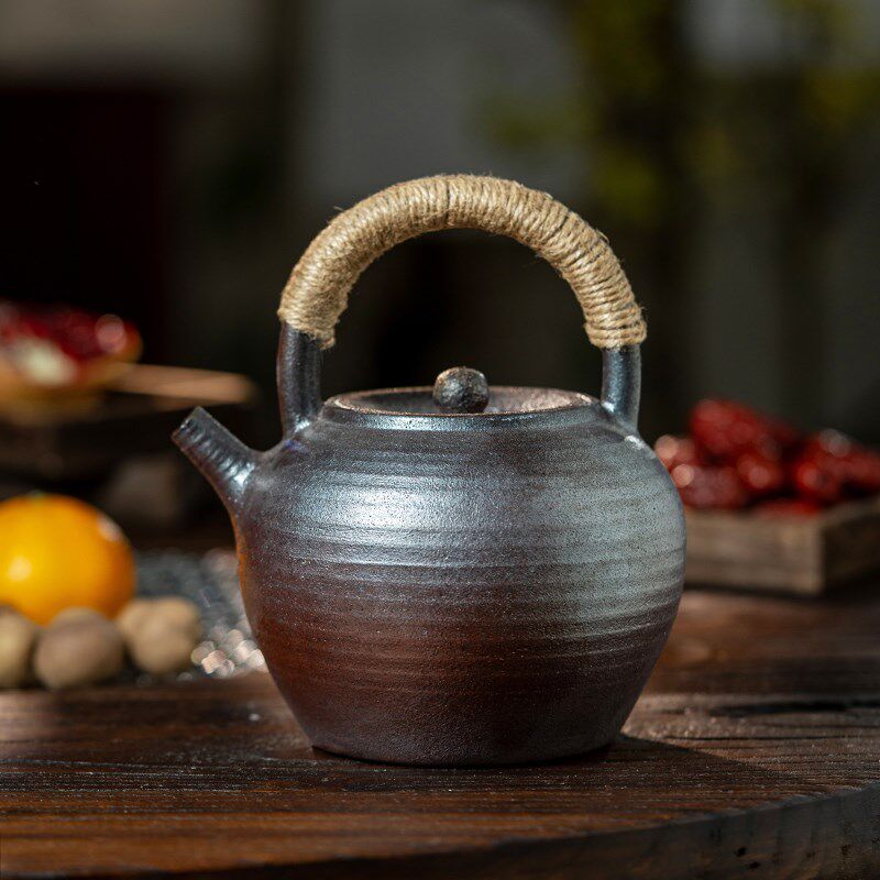 原矿陶泥柴烧提梁茶壶手工陶瓷煮壶养身煮器可