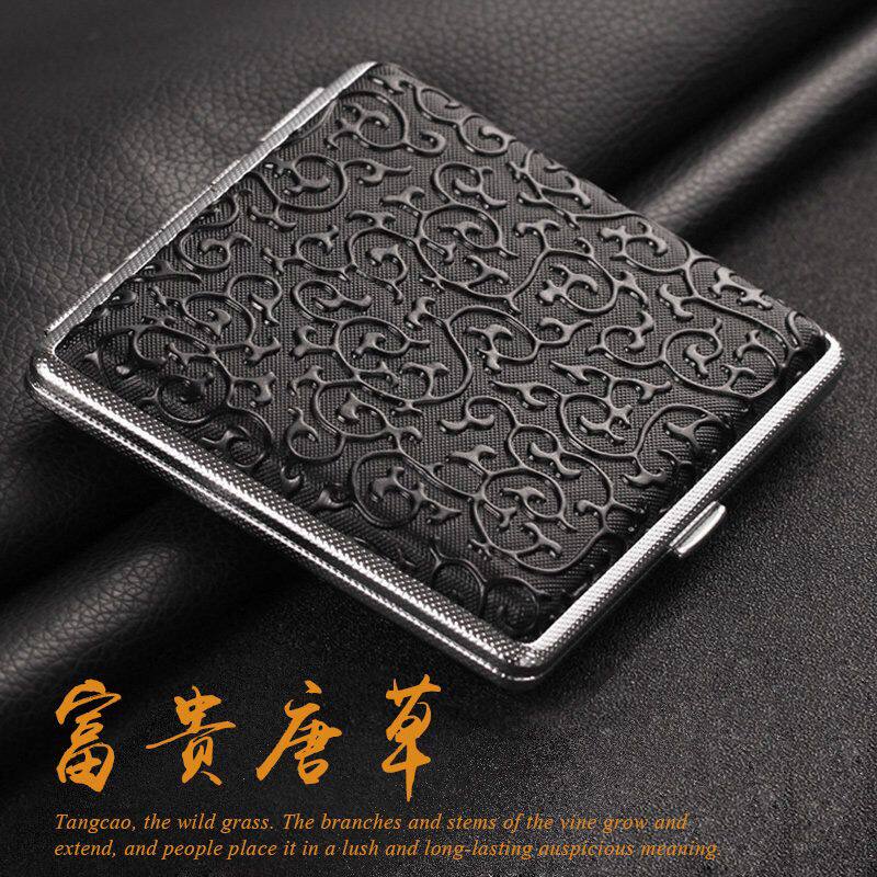 双枪皮烟盒20支装超薄 个性抖音款不锈钢细烟香烟盒子烟夹烟丝盒