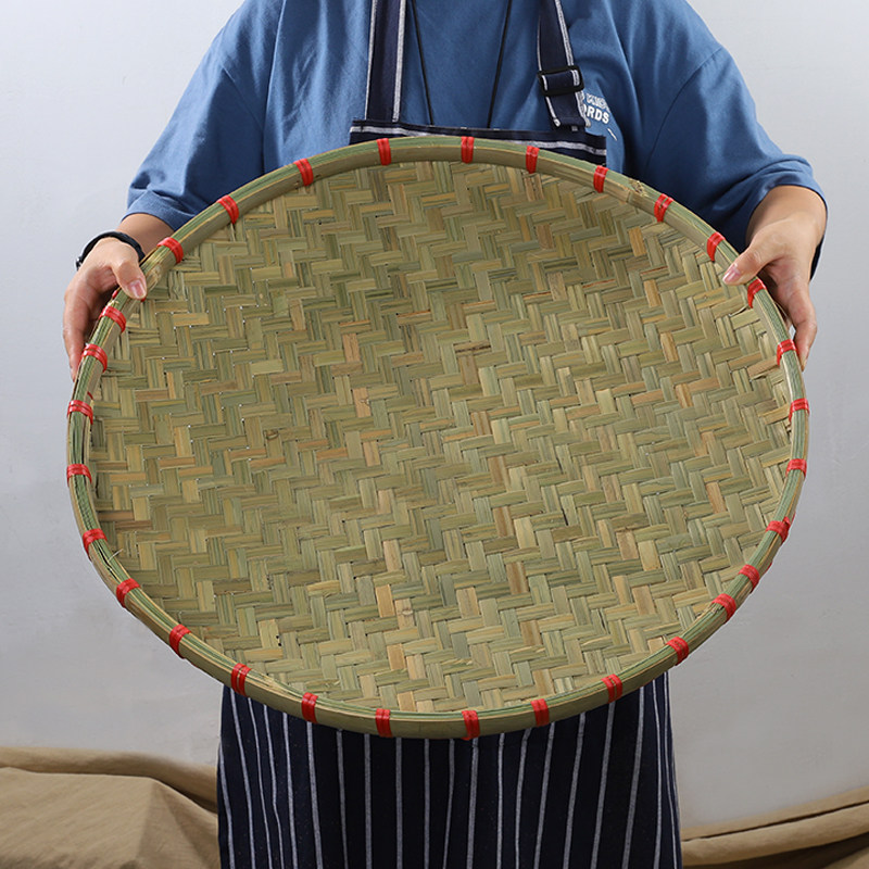 竹编品农家手工竹匾晾晒孔竹筛圆形竹簸箕竹盘篮竹品