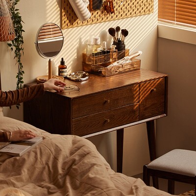 原始原素实木梳妆台简约现代橡木书桌卧室化妆台小型化妆桌B3055