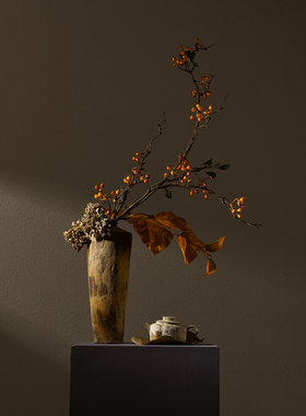 形上粗陶陶瓷花瓶灼色高圆罐客厅纯手工艺术复古朋友送礼