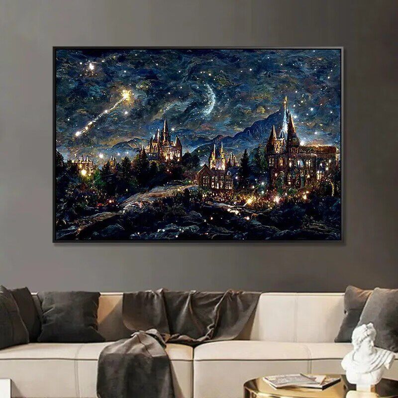 梵星空风景钻石画满钻十字绣霍格沃兹城堡钻石绣