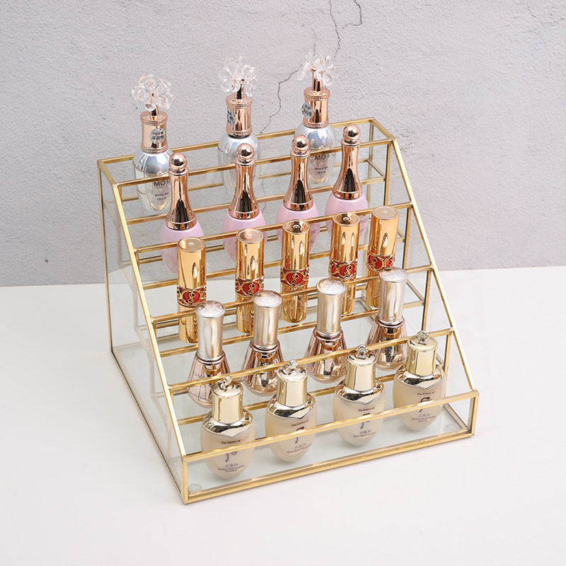 金边玻璃粉饼眼影盘示架腮红口红收纳盒美甲店化妆品收纳架