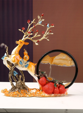 一鹿发财沙漏流沙画事事如意柿子客厅玄关酒柜电视柜装饰礼品